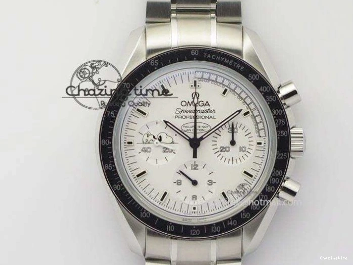 0429 Efficient Speedmaster JHF SS Snoopy Award 45th Anniversary White dial On SS Bracelet 8239